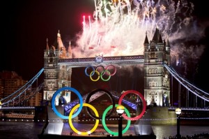 Fireworks explode above Tower Bridge in