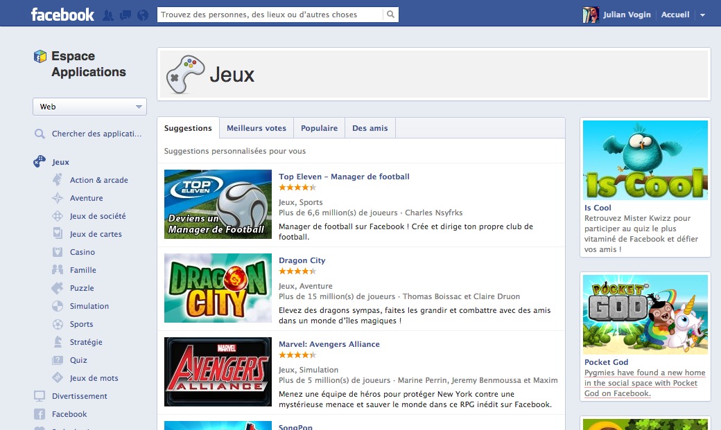 Jeux sur facebook ne fonctionne plus